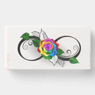 Infinity Symbol with Rainbow Rose Wooden Box Sign