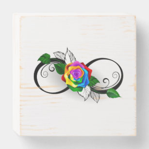 Infinity Symbol with Rainbow Rose Wooden Box Sign