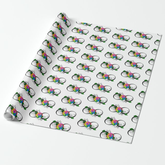 Infinity Symbol with Rainbow Rose Wrapping Paper (Unrolled)