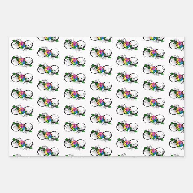 Infinity Symbol with Rainbow Rose Wrapping Paper Sheet (Front)
