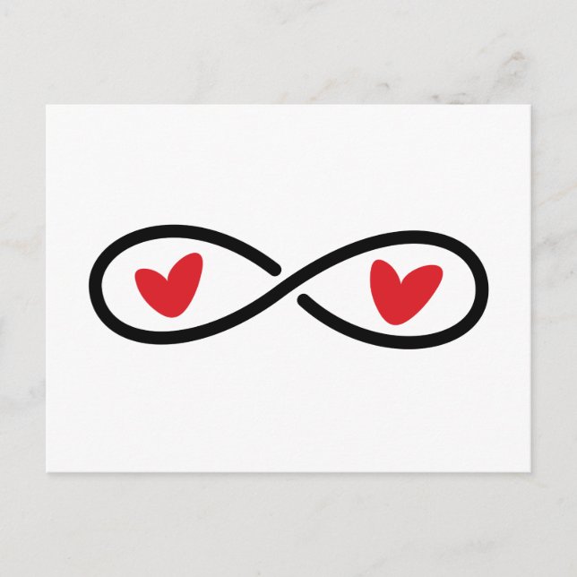 Infinity symbol with red love hearts modern postcard (Front)