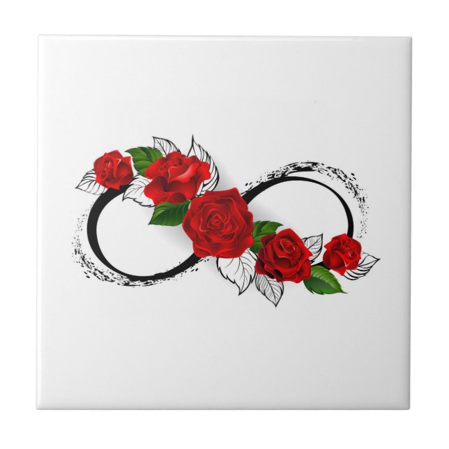 Infinity Symbol with Red Roses Ceramic Tile (Front)