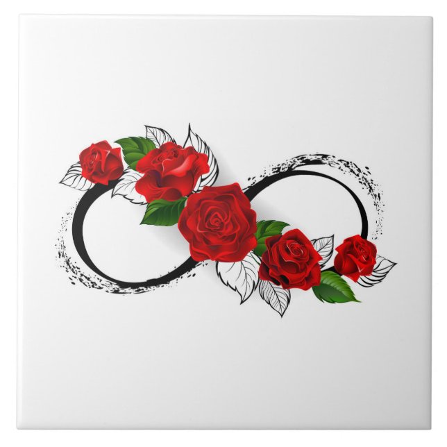 Infinity Symbol with Red Roses Ceramic Tile (Front)