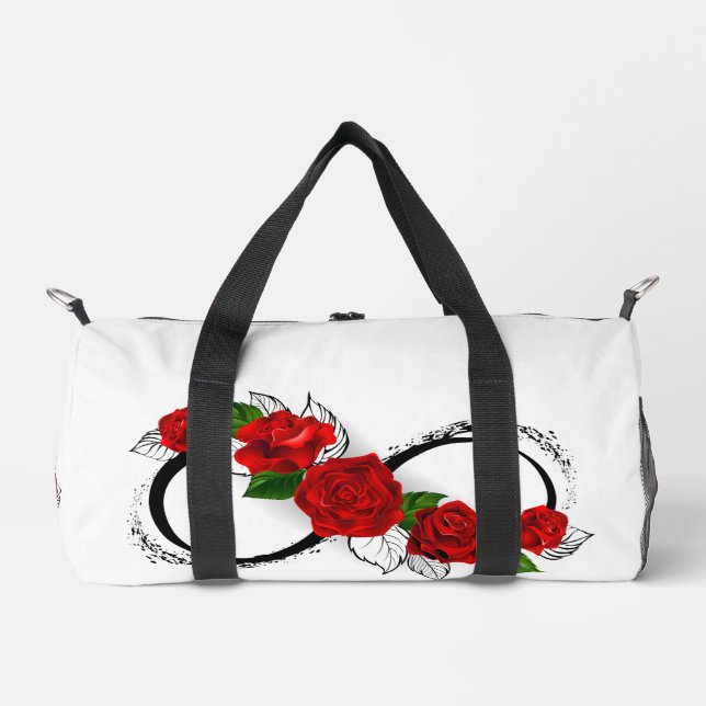 Infinity Symbol with Red Roses Duffle Bag (Front)