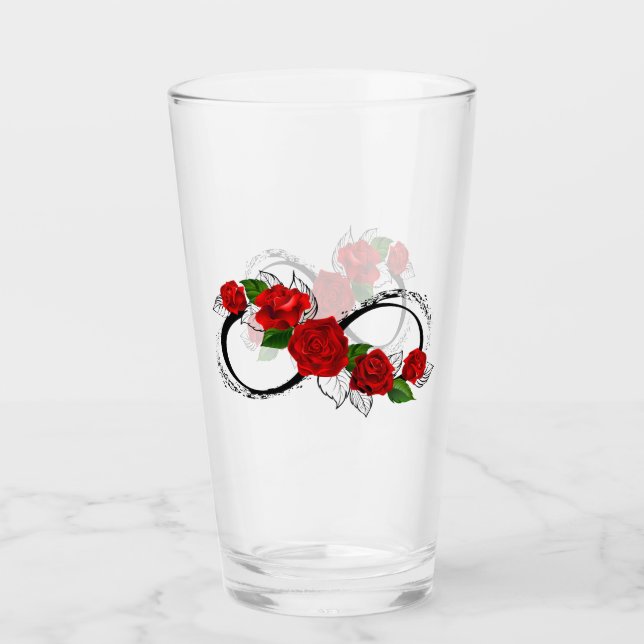 Infinity Symbol with Red Roses Glass (Front)