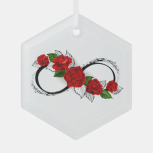 Infinity Symbol with Red Roses Glass Tree Decoration