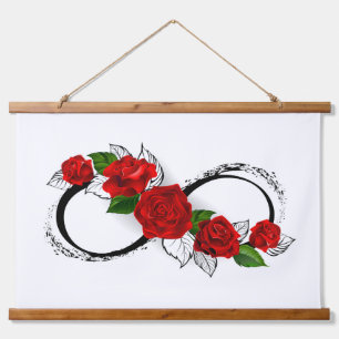 Infinity Symbol with Red Roses Hanging Tapestry