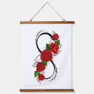 Infinity Symbol with Red Roses Hanging Tapestry