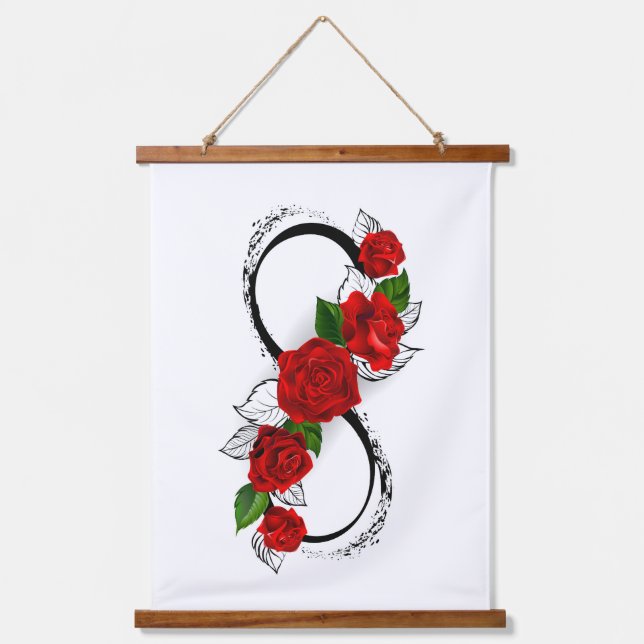 Infinity Symbol with Red Roses Hanging Tapestry (Front)