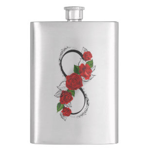 Infinity Symbol with Red Roses Hip Flask