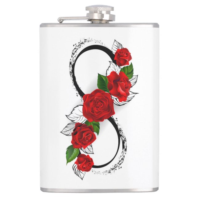 Infinity Symbol with Red Roses Hip Flask (Front)