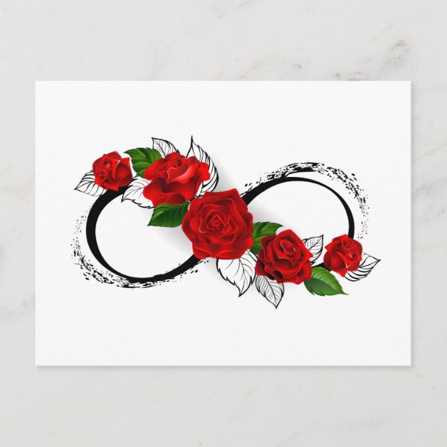 Infinity Symbol with Red Roses Invitation Postcard (Front)