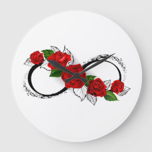 Infinity Symbol with Red Roses Large Clock