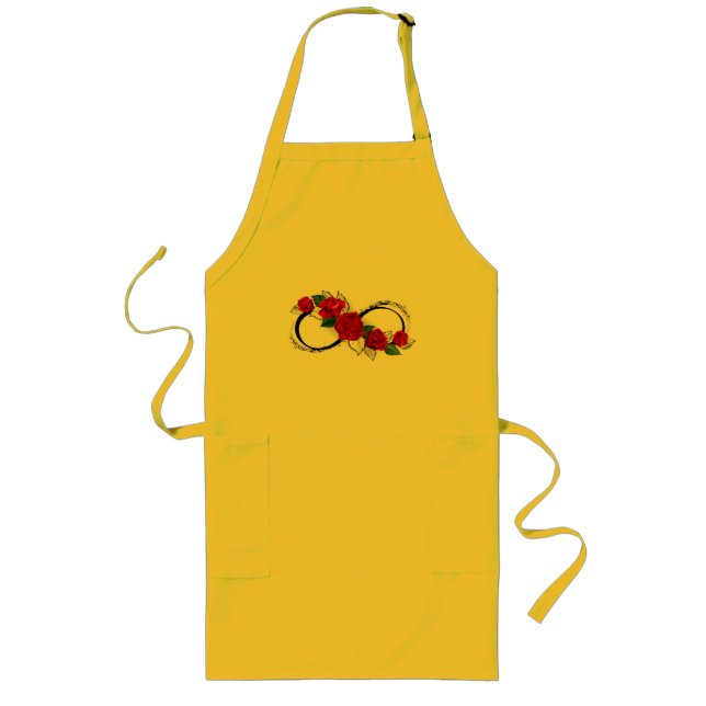 Infinity Symbol with Red Roses Long Apron (Front)