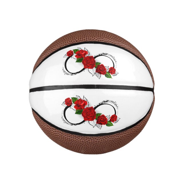 Infinity Symbol with Red Roses Mini Basketball (Front)