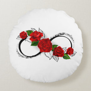 Infinity Symbol with Red Roses Round Cushion
