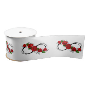 Infinity Symbol with Red Roses Satin Ribbon