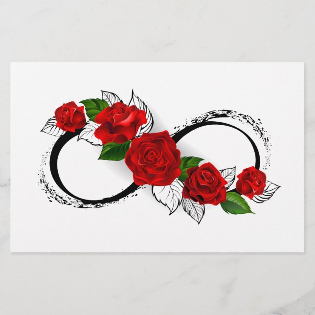 Infinity Symbol with Red Roses Stationery (Front)