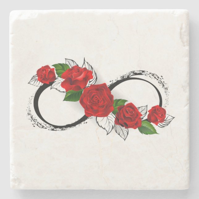 Infinity Symbol with Red Roses Stone Coaster (Front)