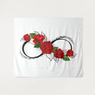 Infinity Symbol with Red Roses Tapestry