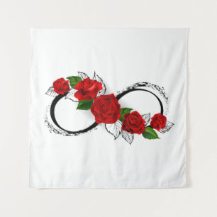 Infinity Symbol with Red Roses Tapestry