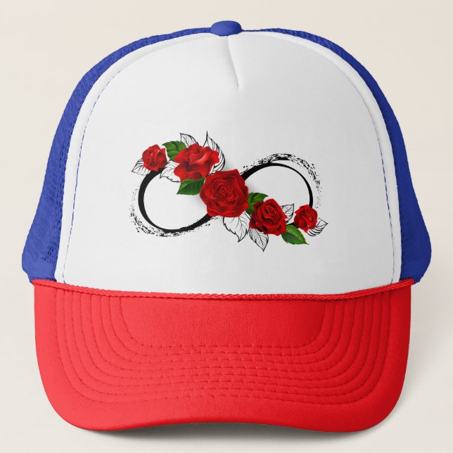 Infinity Symbol with Red Roses Trucker Hat (Front)