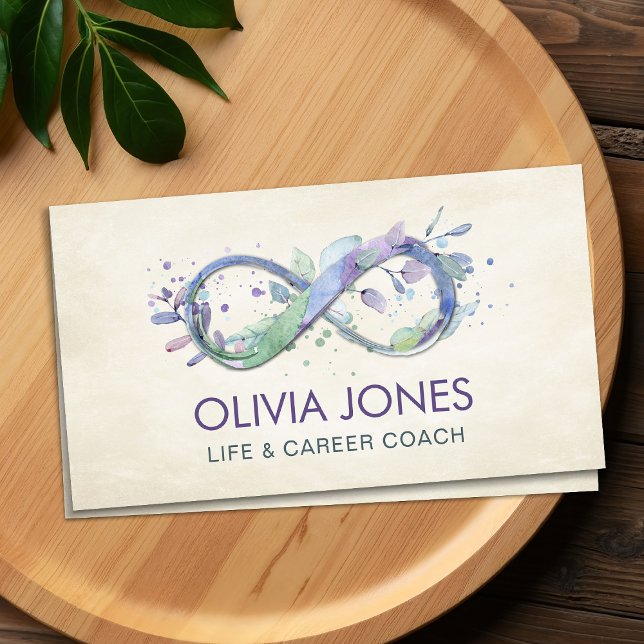 Infinity Watercolor Pastel Blue and Purple Foliage Business Card (Creator Uploaded)