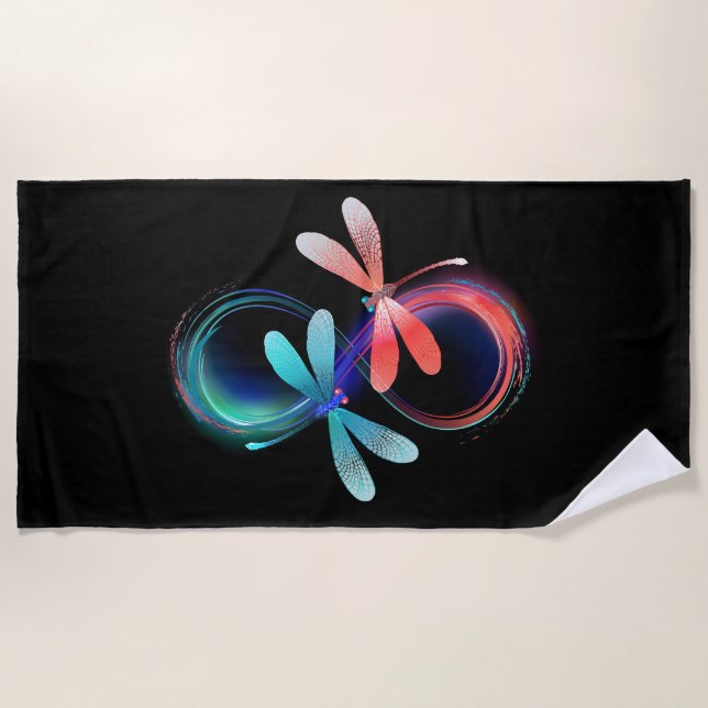 Infinity with glowing dragonflies beach towel (Front)