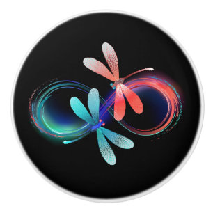 Infinity with glowing dragonflies ceramic knob