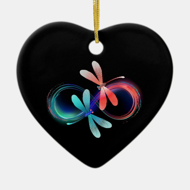 Infinity with glowing dragonflies ceramic ornament (Front)