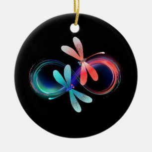 Infinity with glowing dragonflies ceramic ornament