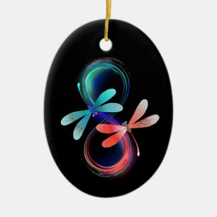 Infinity with glowing dragonflies ceramic ornament