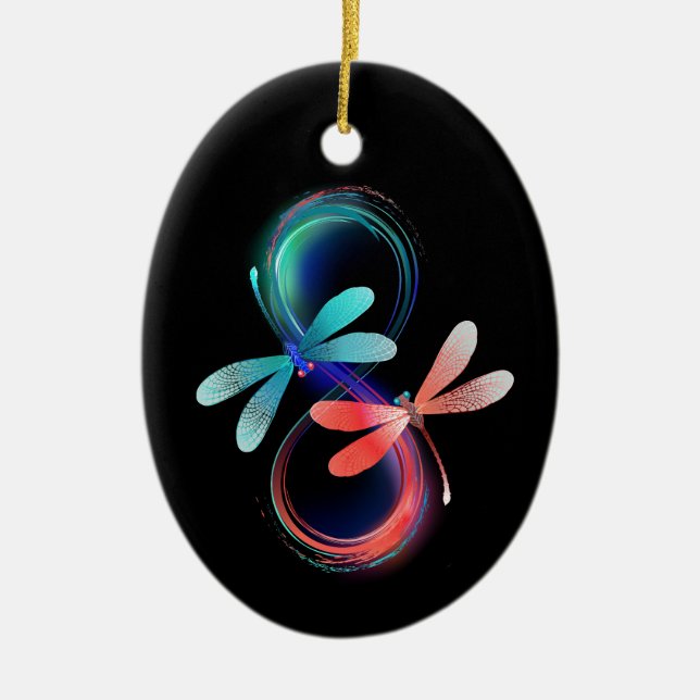 Infinity with glowing dragonflies ceramic ornament (Front)