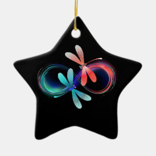 Infinity with glowing dragonflies ceramic ornament