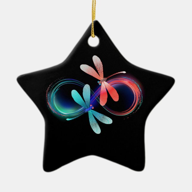 Infinity with glowing dragonflies ceramic ornament (Front)