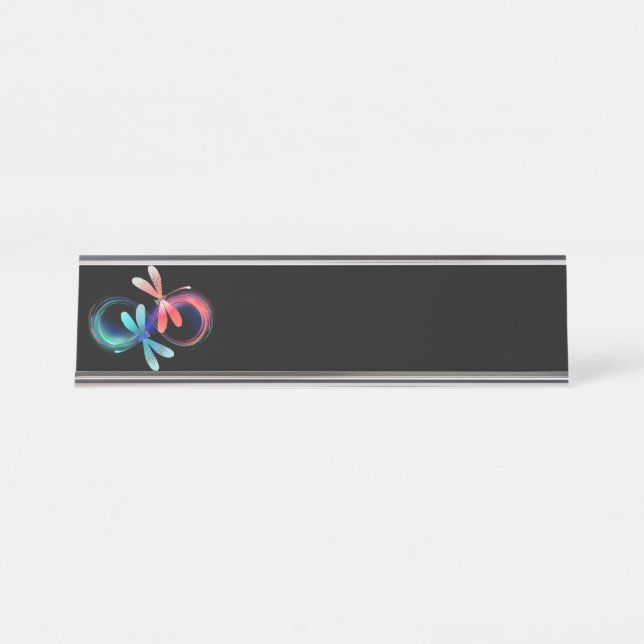 Infinity with glowing dragonflies desk name plate (Front)