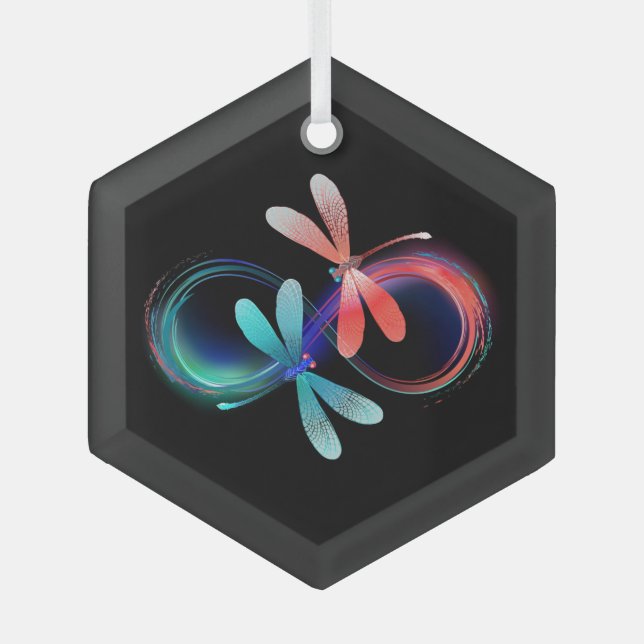 Infinity with glowing dragonflies glass tree decoration (Front)