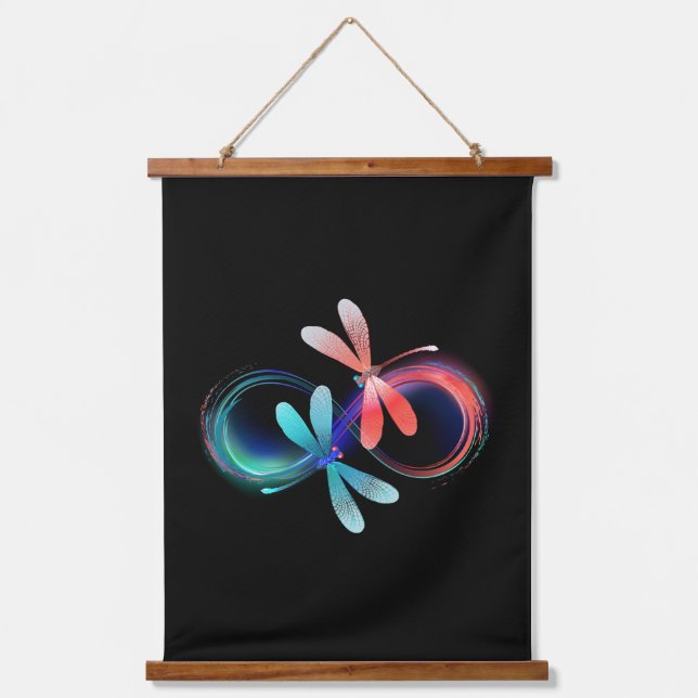 Infinity with glowing dragonflies hanging tapestry (Front)