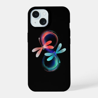 Infinity with glowing dragonflies iPhone 15 case