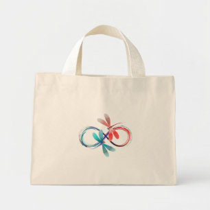 Infinity with glowing dragonflies mini tote bag