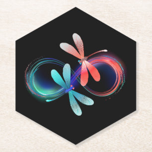 Infinity with glowing dragonflies paper coaster