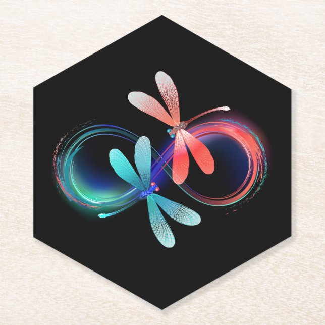 Infinity with glowing dragonflies paper coaster (Front)