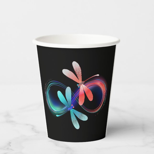 Infinity with glowing dragonflies paper cups (Front)