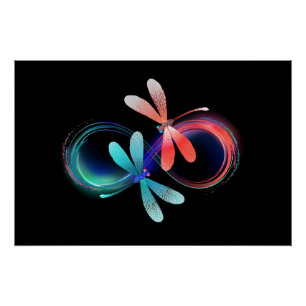 Infinity with glowing dragonflies poster