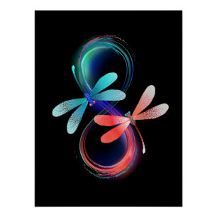 Infinity with glowing dragonflies poster