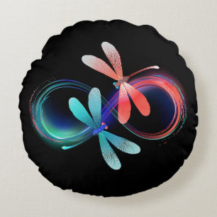 Infinity with glowing dragonflies round cushion