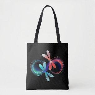 Infinity with glowing dragonflies tote bag