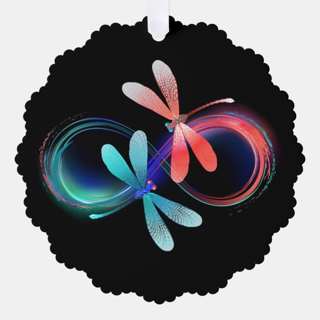 Infinity with glowing dragonflies tree decoration card (Front)