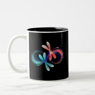 Infinity with glowing dragonflies Two-Tone coffee mug