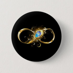 Infinity with Golden Peacock Feather 6 Cm Round Badge